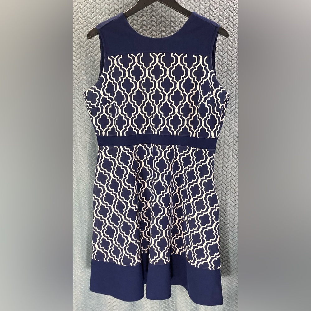 Lands' End Navy and White Geometric Midi Dress